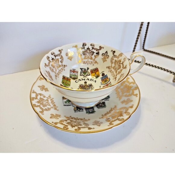Vintage Paragon Cup & Saucer Canadian Provinces Coats of Arms 1960's  set of 2 - Picture 10 of 12